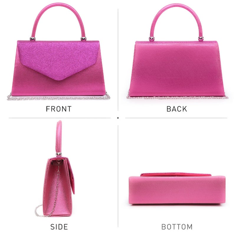 Dasein Women's Evening Bags Formal Party Clutches Wedding Purses Cocktail Prom Handbags with Frosted Glittering (Hot Pink) - Image 3